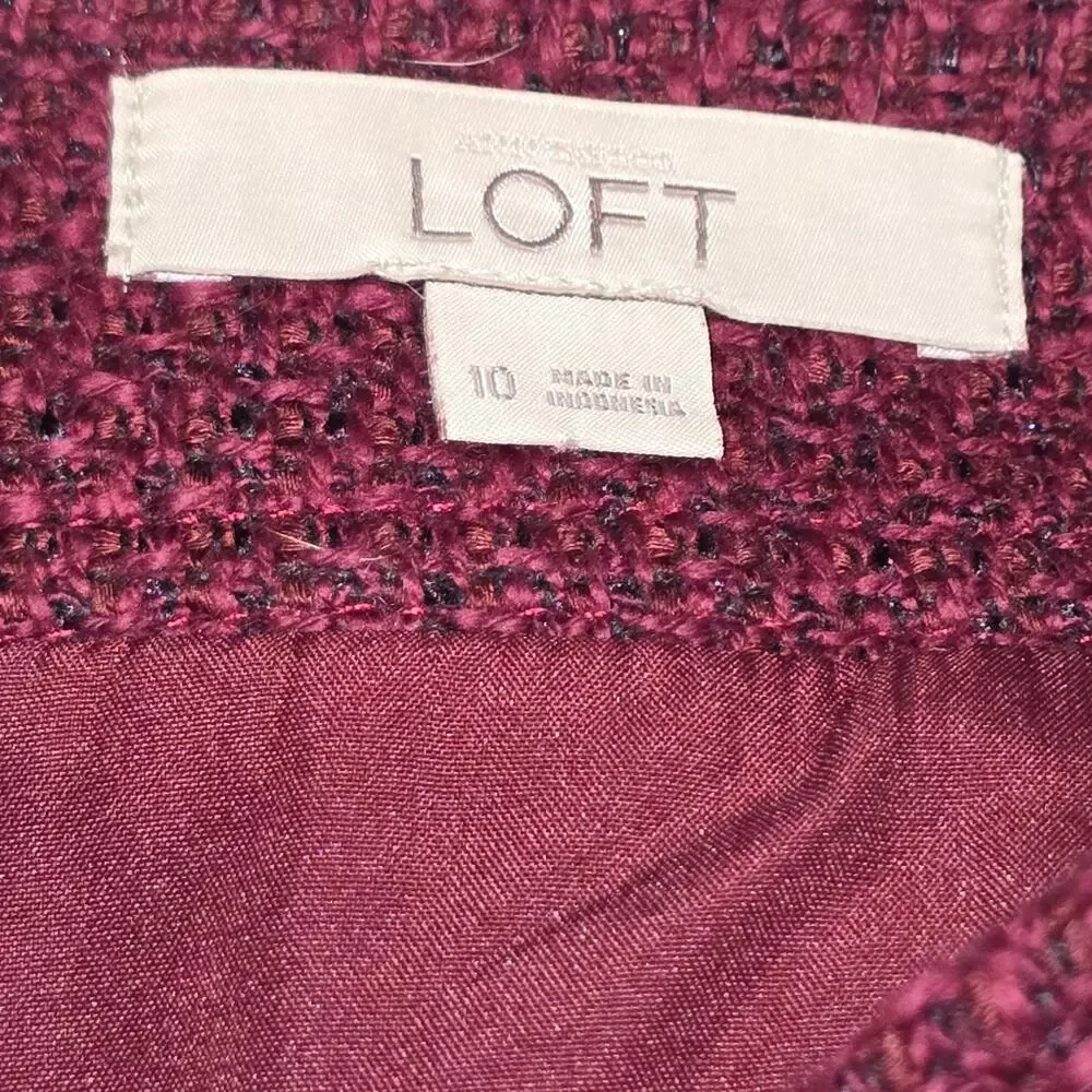 Loft Zip Pocket Elegant Burgundy Tweed Mini Skirt‎ Size 10